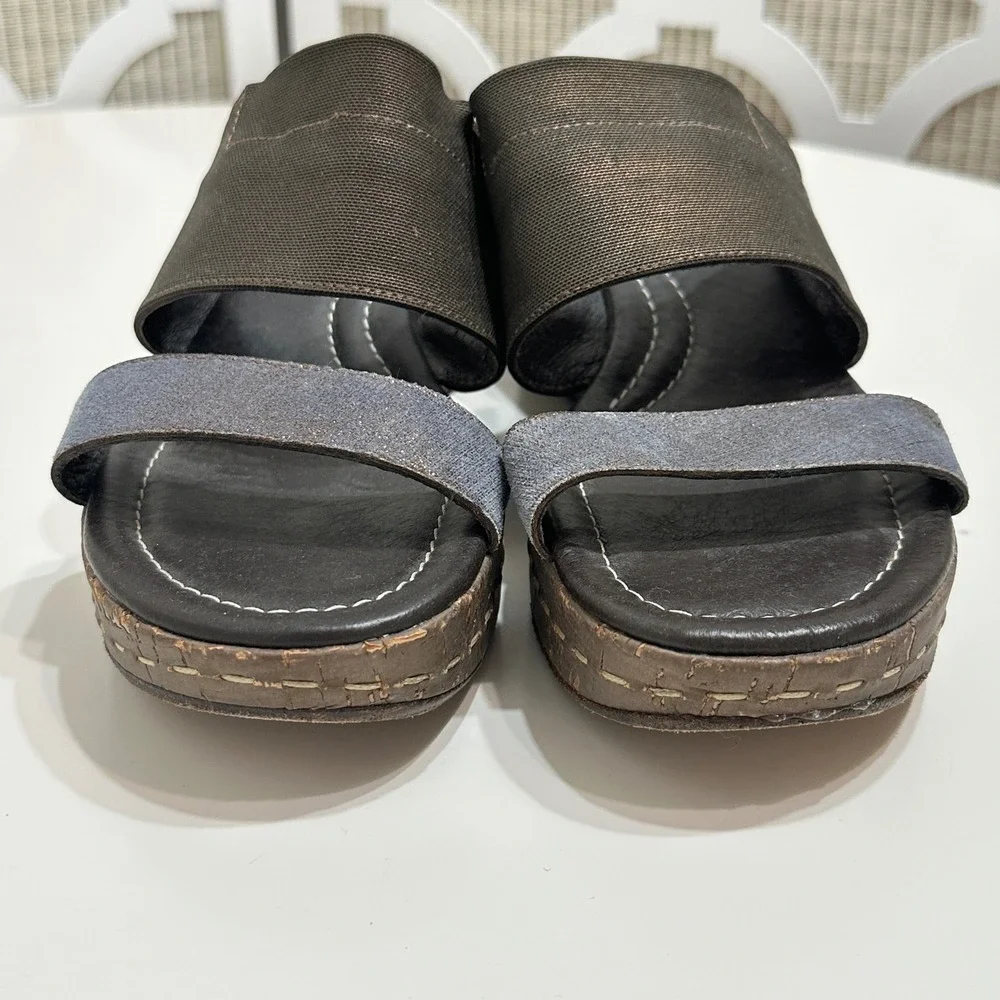 Donald J Pliner Shera‎ Wedge Slide Sandals Womens 10 Metallic Brown Cork 90s Y2K